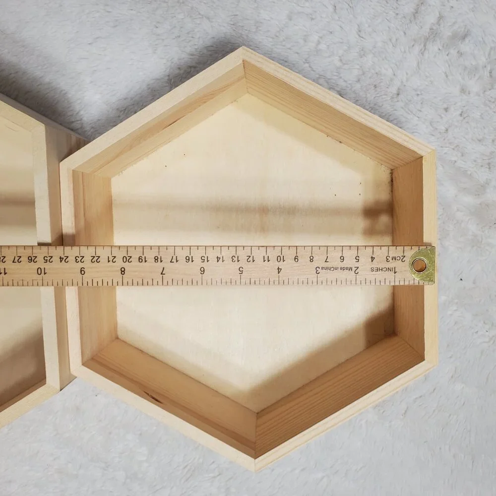 NWT Hexagon Wooden Tray Set Hexagon Wall Shelves Set of 3